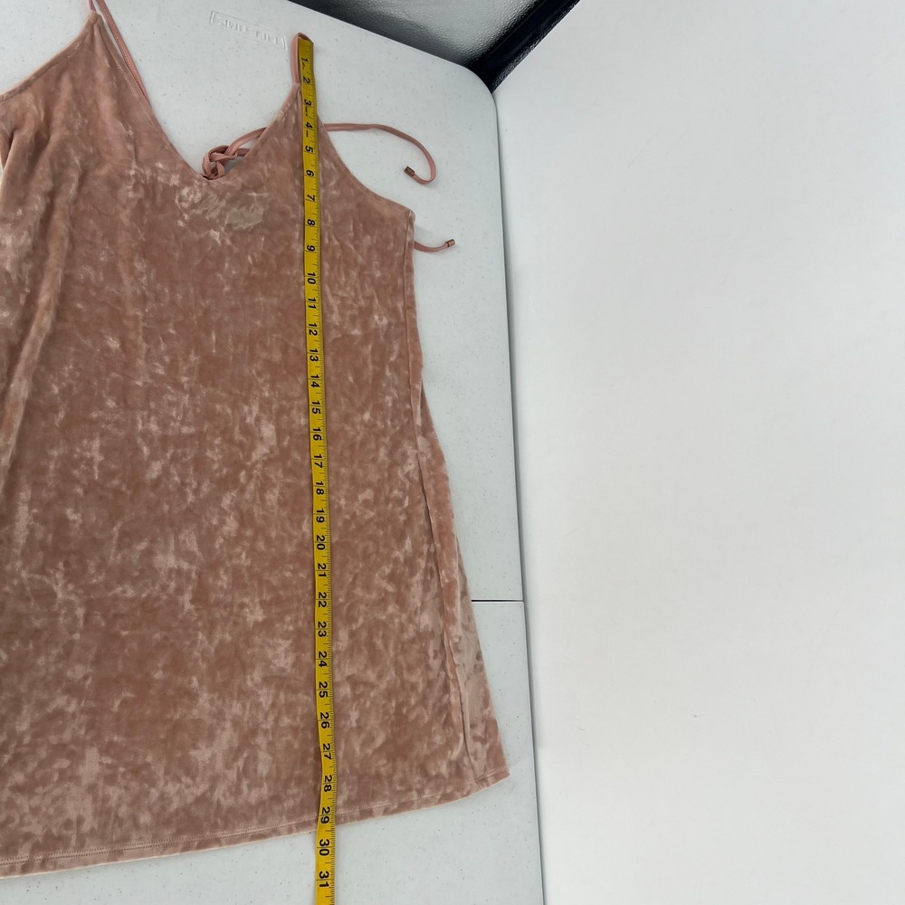 Express Womens XS Blush Pink Crushed Velvet Mini Dress Lace Up Back V-Neck Slip - Picture 6 of 8